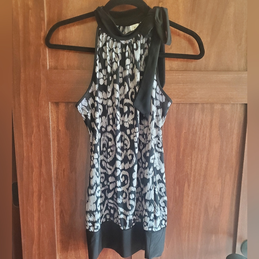 Halter Tank Top in Black with Gray Flowers Large